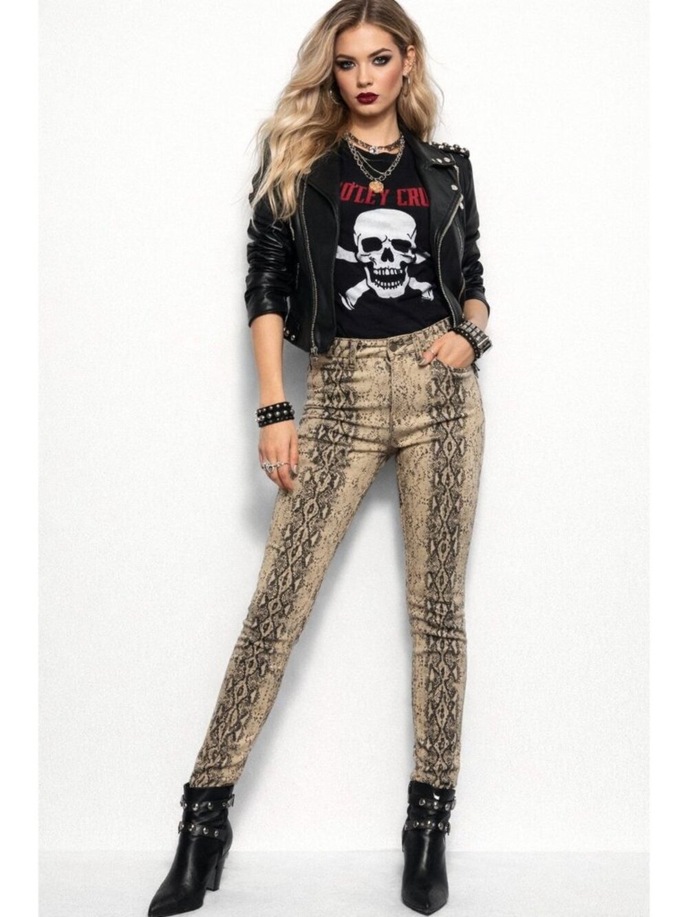 Judy Blue High-Rise Snake Print Rockabilly Jeans Women 28  Punk Tan Black Denim